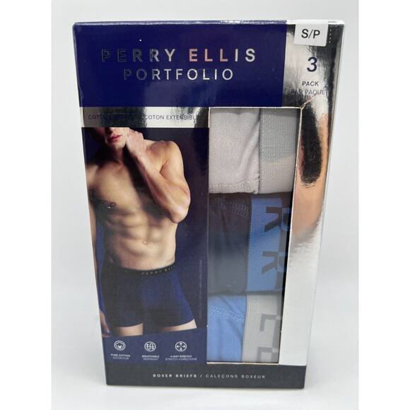 Perry Ellis Portfolio Cotton Stretch Boxer Briefs Multicolor 3 Pack Size S. - Picture 1 of 12